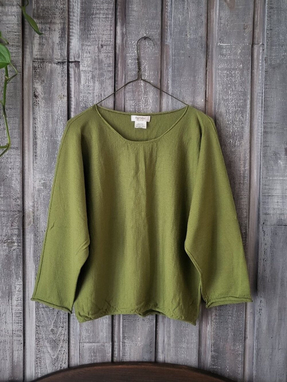 Bartolini Italy 100% Merino Wool Medium Batwing Knit Sweater Olive PTP 19"